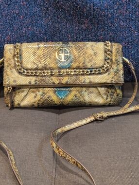 Giani Bini Browns And Blue Python-Print  Fold Over Crossbody Bag